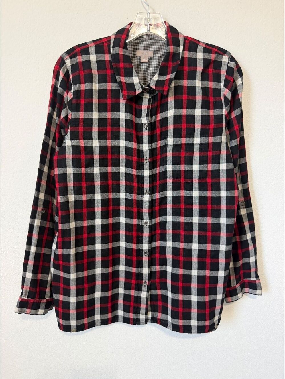 J. Jill Long Sleeve Button Up Multicolor Plaid 100% Cotton Shirt Women's Size M